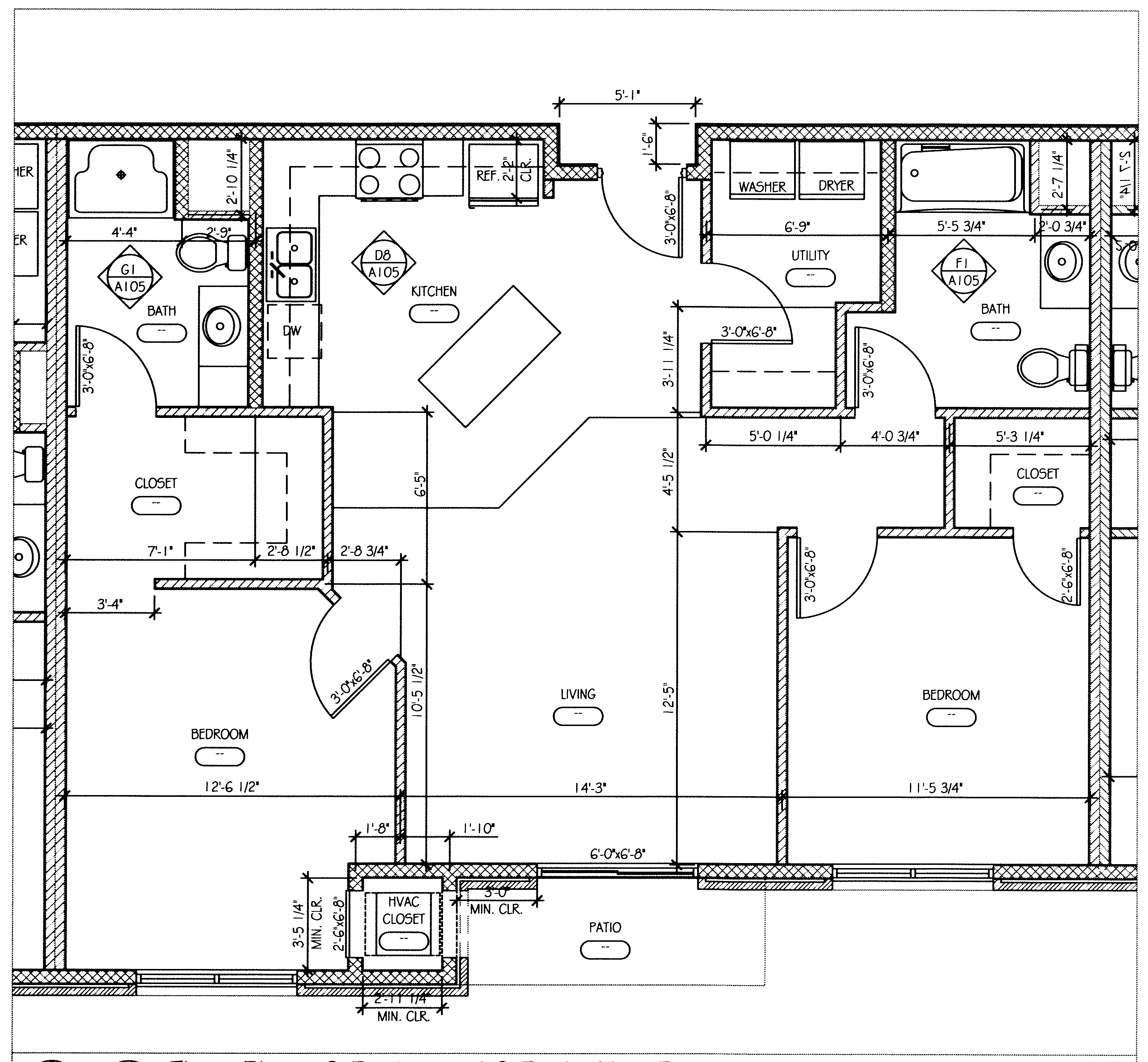 Floor plan for 2 beds, 2 baths, 1138 sqft